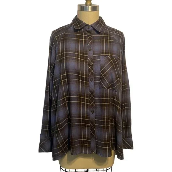By Together Oversize Blue Plaid Button-Down Shirt S - Picture 4 of 8